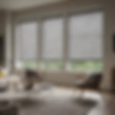 Sophisticated Motorized Blinds in Contemporary Decor Elegant motorized window blind showcasing a modern living room