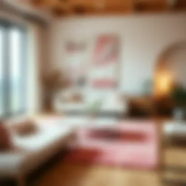 Harmonizing Pink, White, and Grey: A Design Perspective A stylish arrangement of pink, white, and grey rugs in a dynamic layout