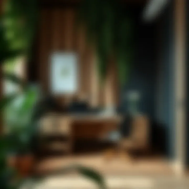 Nature-Inspired Workspace: Light Wood L-Shaped Desk L-shaped desk in light wood surrounded by greenery