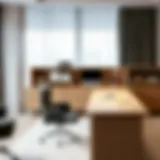 Elegant light wood L-shaped desk in a modern office setting