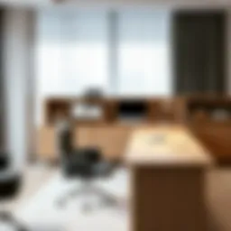 Elegant light wood L-shaped desk in a modern office setting