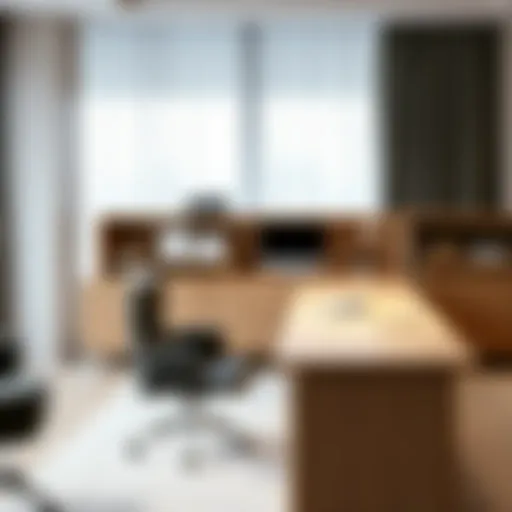 Elegant light wood L-shaped desk in a modern office setting