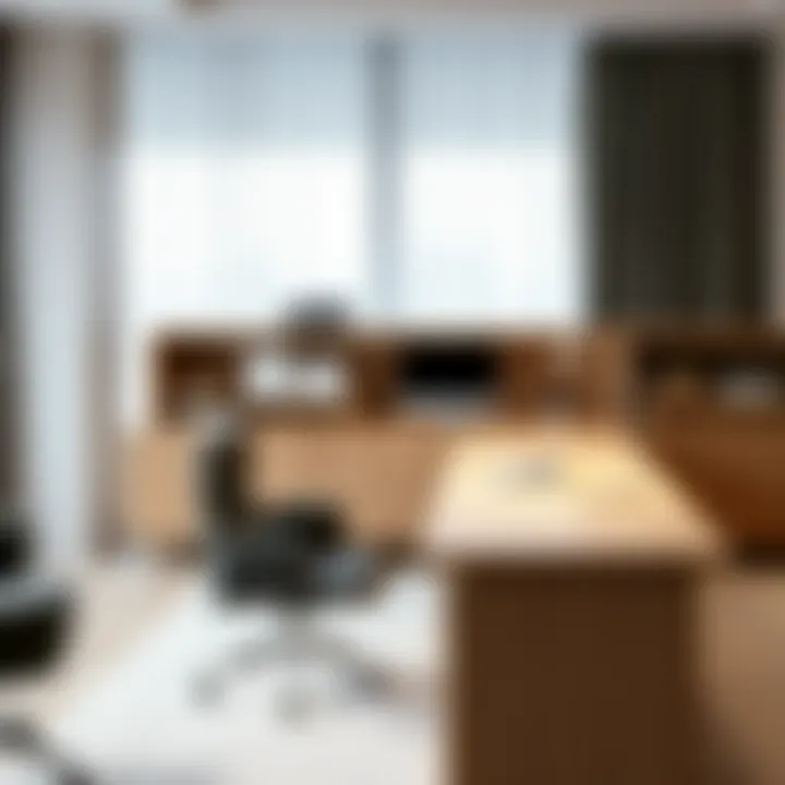 Modern Elegance: Light Wood L-Shaped Desk Elegant light wood L-shaped desk in a modern office setting