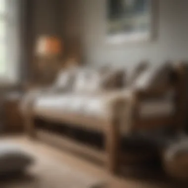 Rustic Charm: Long Wooden Bedroom Bench Rustic wooden long bench with decorative pillows