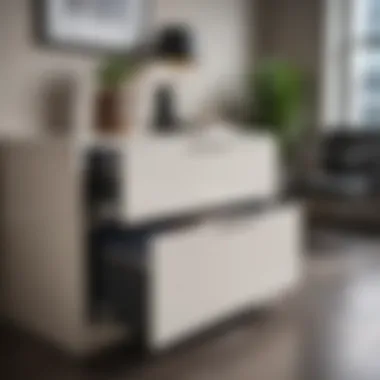 Stylish Organization in a Contemporary Workspace Elegant lateral file cabinet with top storage in a modern office