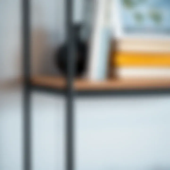 Close-up of a customized metal frame floating shelf with unique design