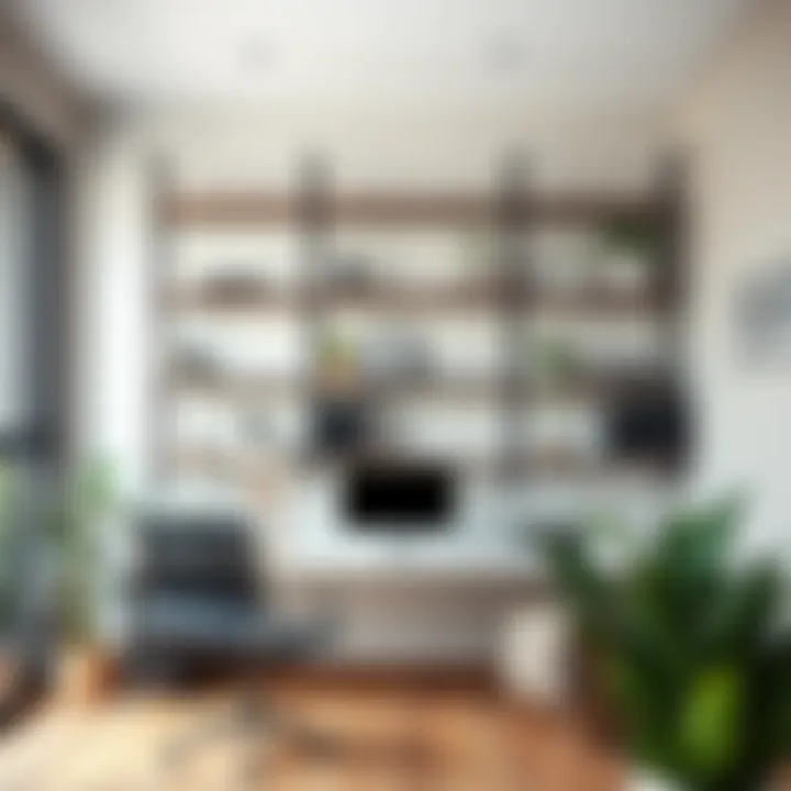 Metal frame floating shelves enhancing a minimalist workspace