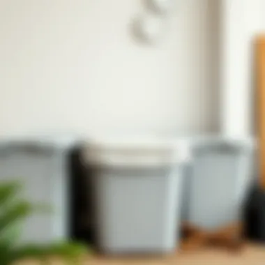 An aesthetically pleasing arrangement of covered plastic bins in a minimalist style