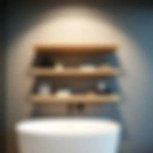 Minimalist floating shelves in a modern bathroom