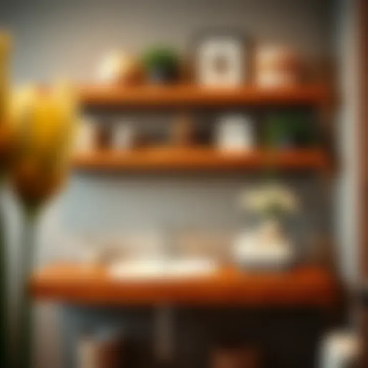 Rustic wooden shelves with decorative items