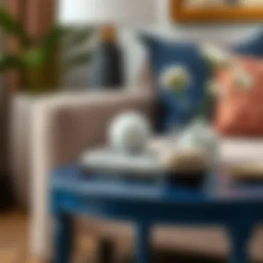 Styled Accessories on a Navy Blue Side Table Navy blue side table styled with books and decorative items