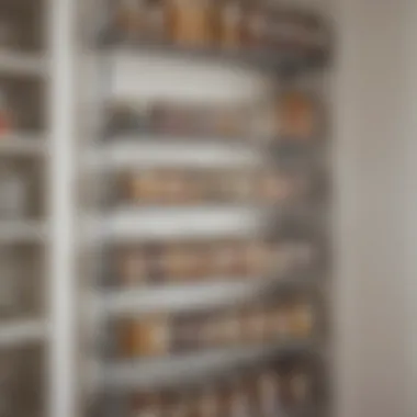 Close-up of a well-organized pantry rack with jars and containers