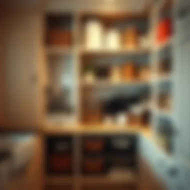 Detailed view of pantry cabinet organization with jars