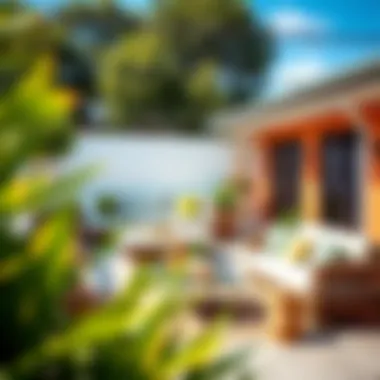 Stylish Outdoor Arrangement A vibrant outdoor space with well-arranged furniture