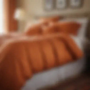Cozy Pumpkin Elegance Elegant pumpkin colored comforter draped over a bed in a cozy bedroom setting