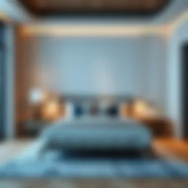 Stylish bedroom layout featuring a queen bed