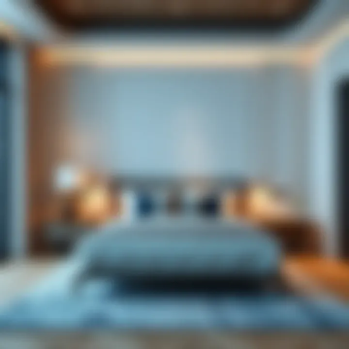 Stylish bedroom layout featuring a queen bed