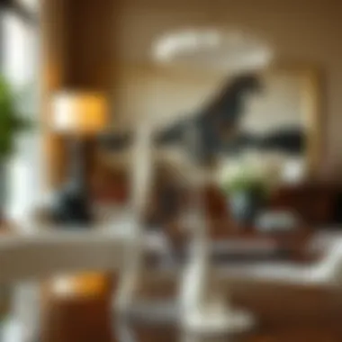 Sophisticated interior featuring a large clear glass vase on a table