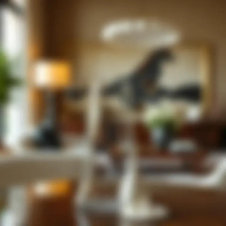 Sophisticated interior featuring a large clear glass vase on a table