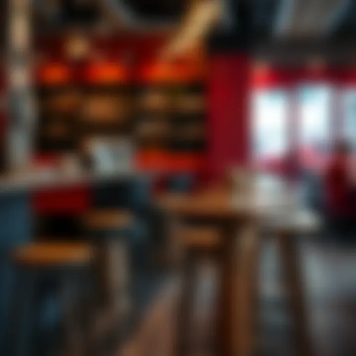 Tall narrow stools arranged in a vibrant café environment