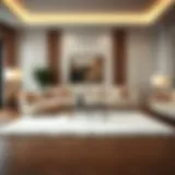 Luxurious living room featuring an elegant white fur rug