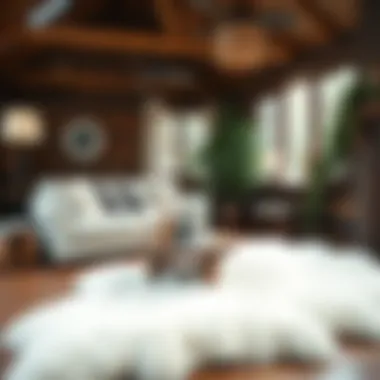 Rustic cabin adorned with a cozy white fur rug