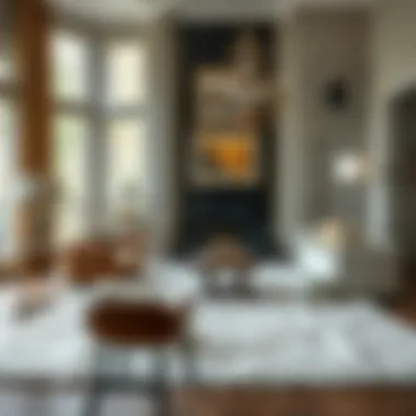 Stylish interior design showcasing an 8 x 10 white fur rug