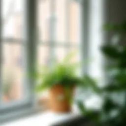 Lush fern potted plant on a bright windowsill