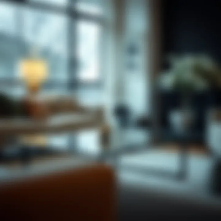 Minimalist glass coffee table in a cozy setting