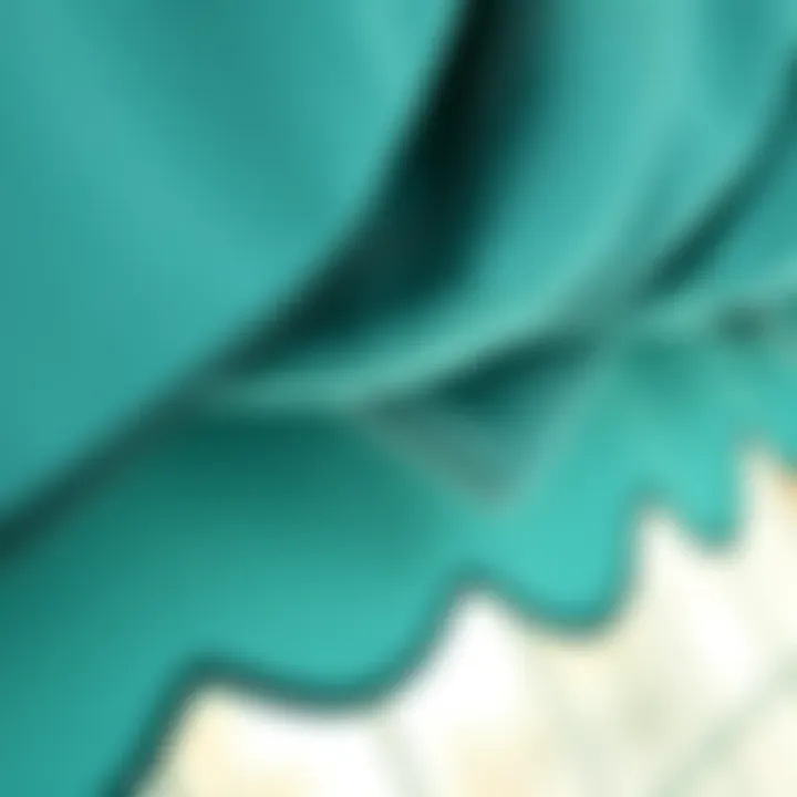 Close-Up of Teal Fabric Patterns A close-up of intricate patterns on teal valance fabric