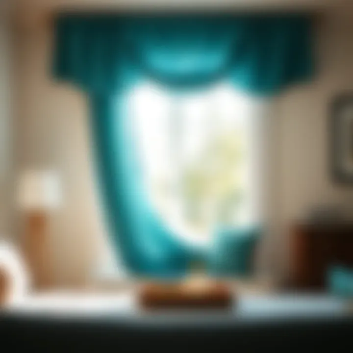 Elegant Teal Valance in Bright Space Elegant teal valance draping over a sunny window