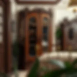 Elegant brown shoe cabinet with intricate carvings