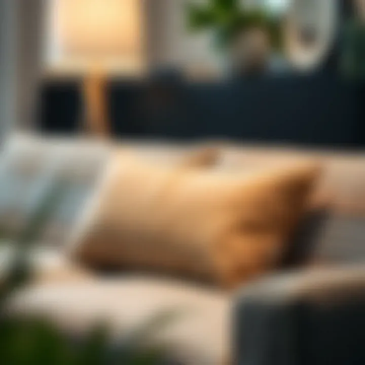 Oblong lumbar pillow providing ergonomic support on sofa