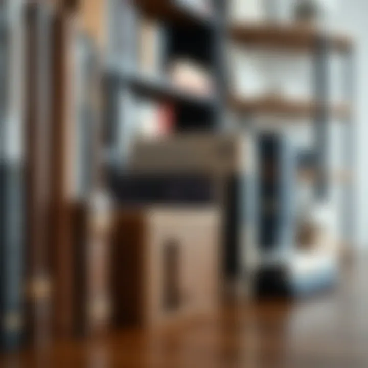 A close-up of various materials used in book stands and shelves, highlighting texture.
