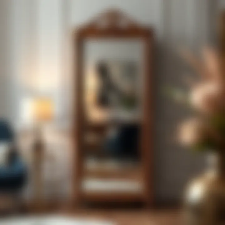 Elegant small armoire with integrated mirror reflecting a stylish room