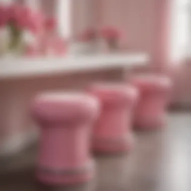 Diverse designs of pink vanity stools in a showroom