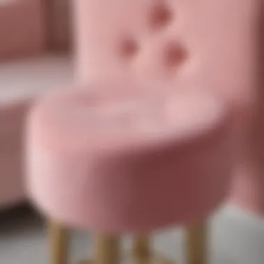 Close-up of the luxurious fabric on a pink vanity stool