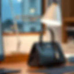 Elegant desk bag hook displaying a stylish handbag