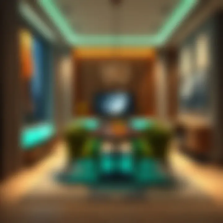 Dining area featuring modern furniture and LED lights