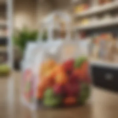 Diverse Designs of Reusable Plastic Bags A selection of reusable plastic grocery bags with eco-friendly designs.