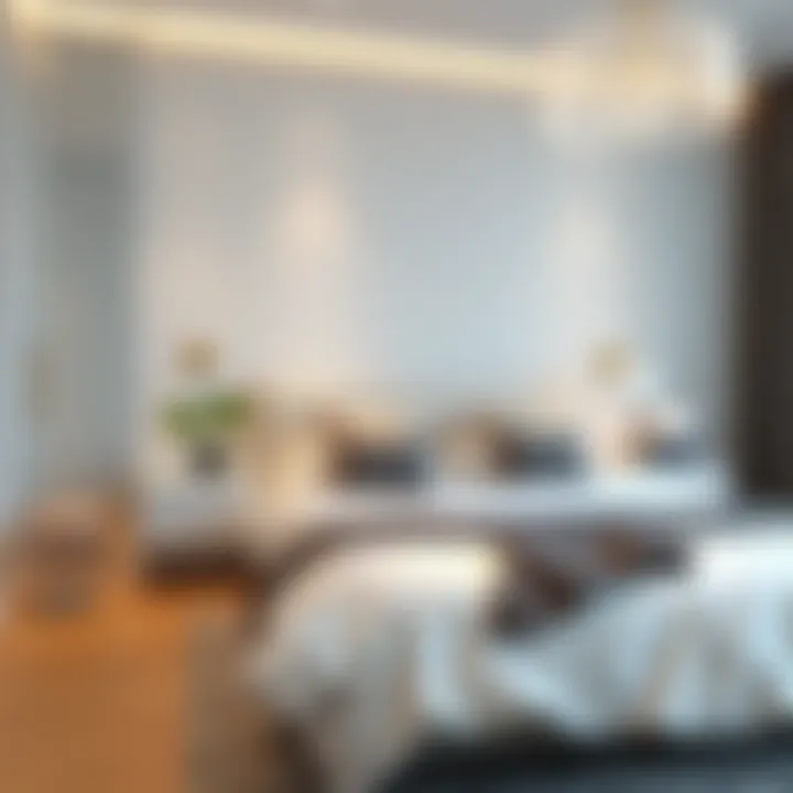 Modern bedroom featuring white nightstands