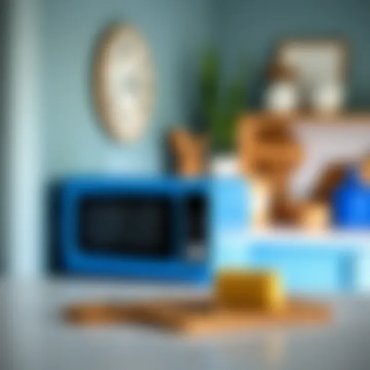 Complementing Contemporary Kitchen Decor Royal blue microwave paired with contemporary kitchen decor