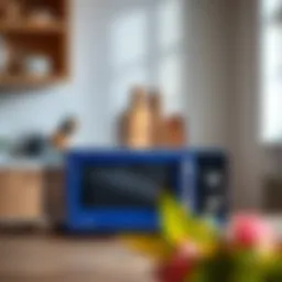 Elegant royal blue microwave in a modern kitchen setting