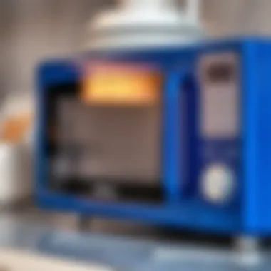 Sleek Design of Royal Blue Microwave Close-up of the royal blue microwave's sleek design