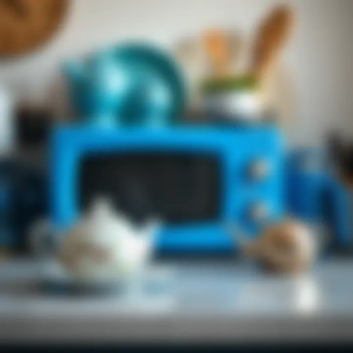 Styled Accessories with Royal Blue Microwave Royal blue microwave with stylish countertop accessories