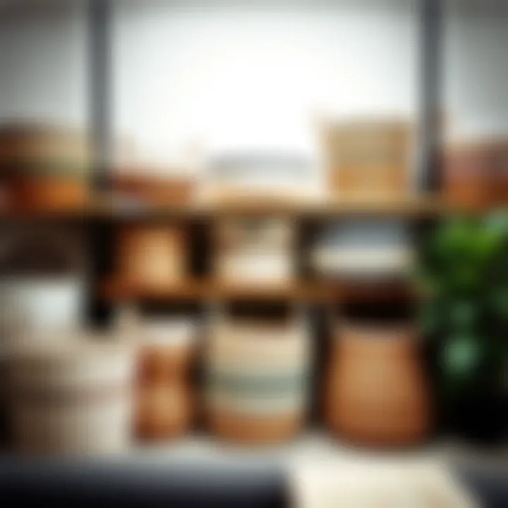 Various designs of washable baskets displayed on a shelf