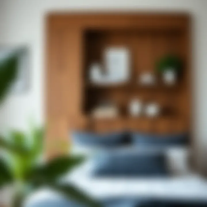 Practicality and Aesthetics Combined Wooden built-in headboard with shelving for decor