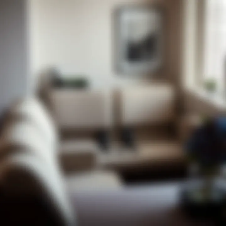 Two-person couch with integrated cup holders in a compact setting