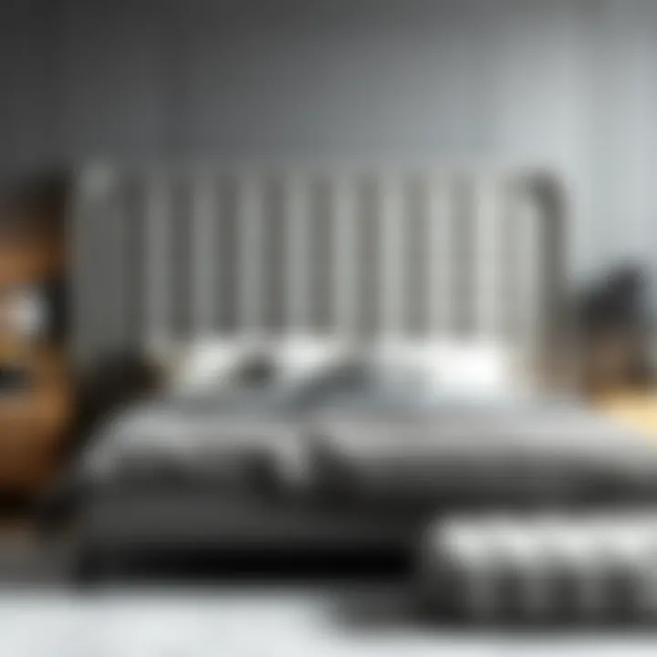 Luxurious grey upholstered headboard in a modern bedroom