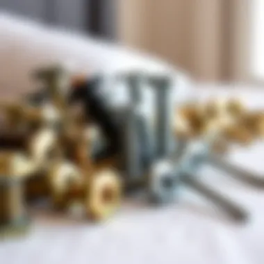 Variety of bed frame bolts displayed, highlighting different styles and materials.